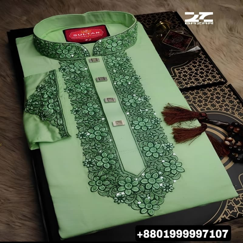 China Micro Febrics Premium Sequence Embroidery Luxury Panjabi (Lemon)